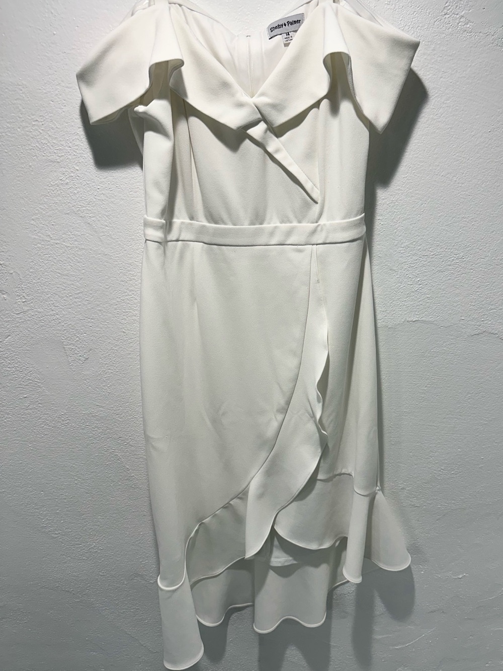 Shelby & Palmer Off-The-Shoulder Ruffle Midi Dress White Size 14